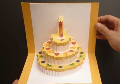 ​立体蛋糕怎么做贺卡,在纸上怎么剪出立体蛋糕