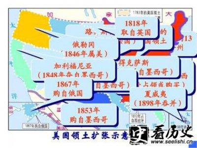 ​美国领土扩张开始时间，进行了几次领土扩张？