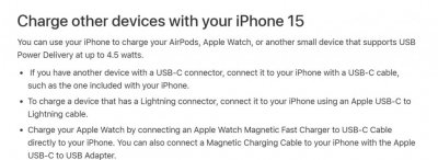 ​苹果 iPhone 15 手机 USB-C 接口支持 4.5W 反向充